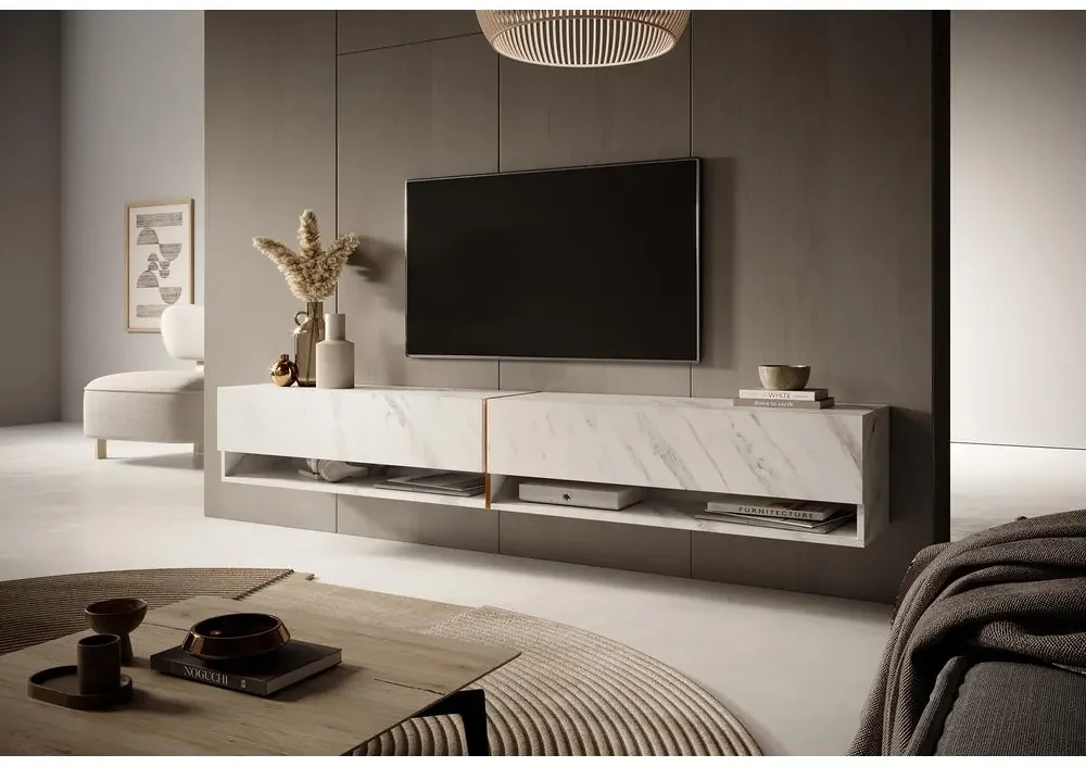 TV skrinka/stolík Myrtha 200  (biely mramor). Akcia -20%. Vlastná spoľahlivá doprava až k Vám domov. 1098776
