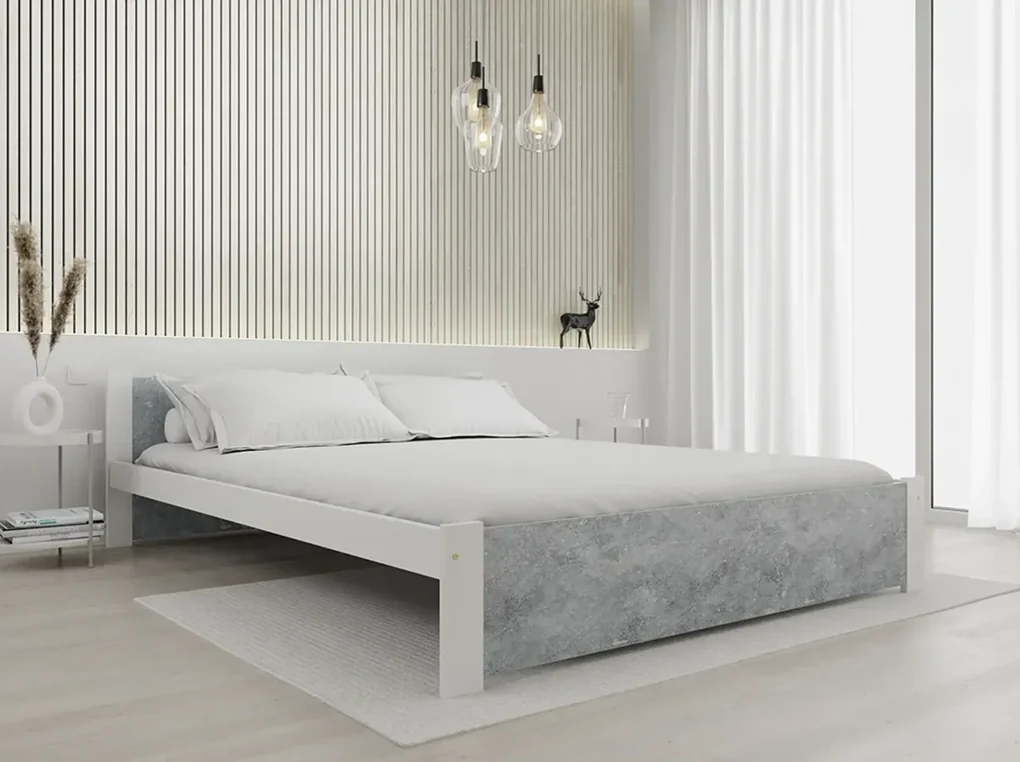 Posteľ IKAROS 180 x 200 cm, betón/biela Rošt: S latkovým roštom, Matrac: Matrac COCO MAXI 20 cm