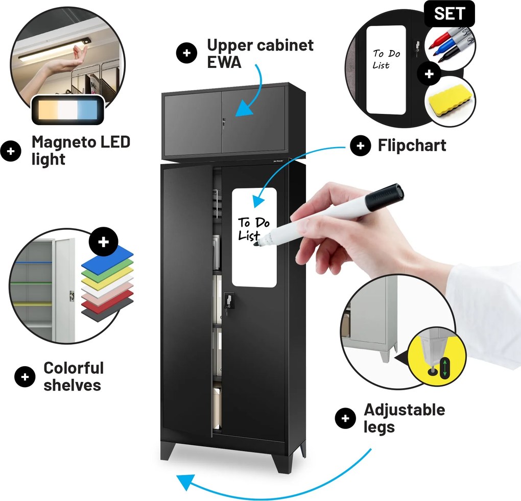 Kovová skriňa na dokumenty kancelárska vysoká, čierna, 900x1950x400 mm: JAN H