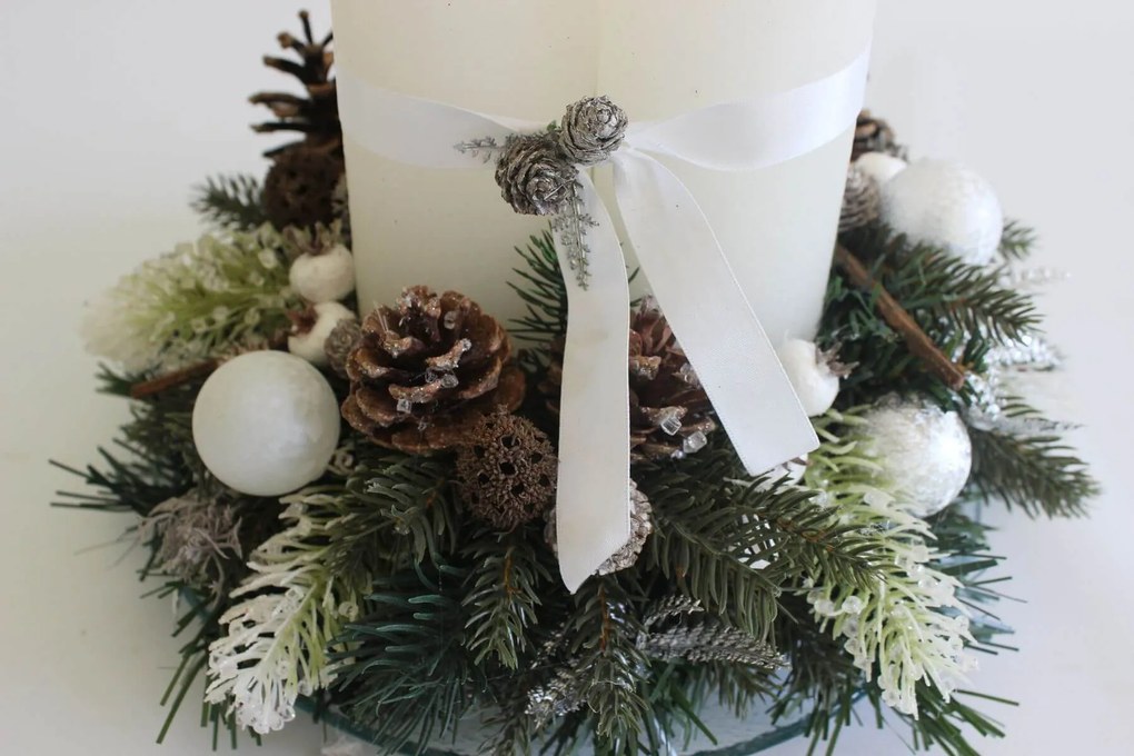 Biely zamrznutý adventný svietnik na stôl 33cm