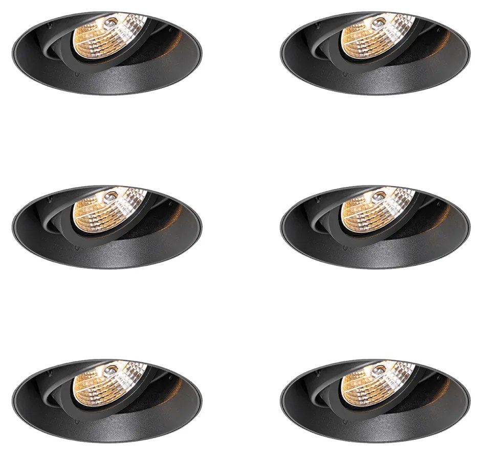 Sada 6 moderných zapustených bodových svetiel čierna GU10 AR70 okrúhle bezrámové - Oneon