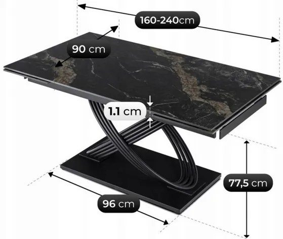 Rozkladací stôl RONNY 160–240 cm Čierny