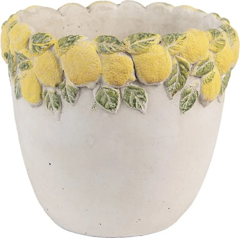 Cementový kvetináč lemovaný citrónmi Lemoni S - Ø 16*15 cm