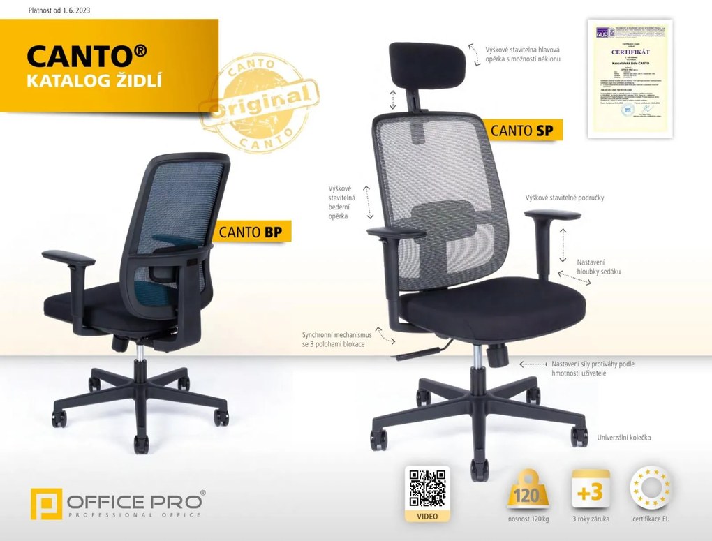 OFFICE PRO -  OFFICE PRO Kancelárska stolička CANTO BLACK SP šedá