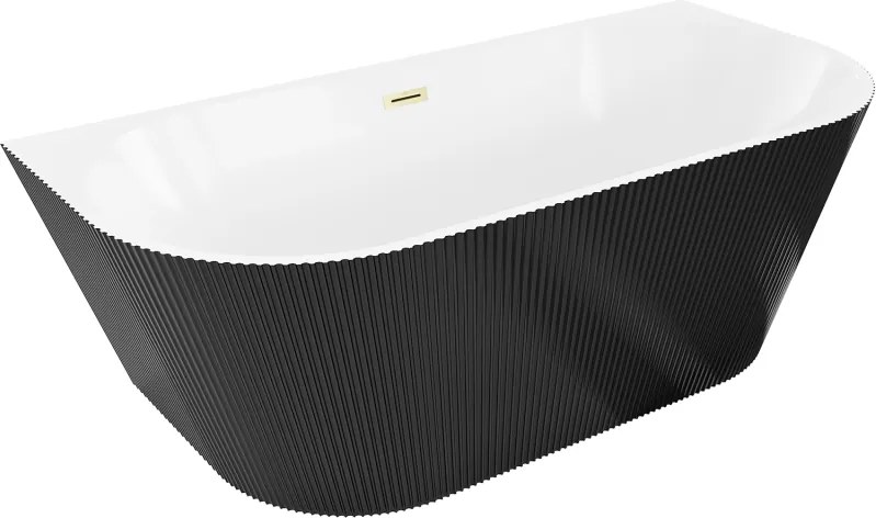 Mexen Oris, voľne stojaca ryhovaná vaňa 170 x 80 cm, biela-čierna, zlatý matný prepad, 52871708075-55