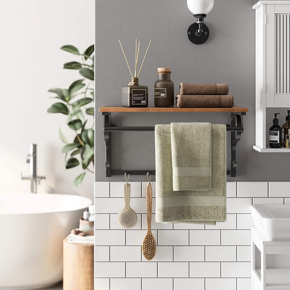 Nástenný vešiak na oblečenie, s 5 háčikmi, 60 x 30 x 31,7 cm, rustikálny hnedý