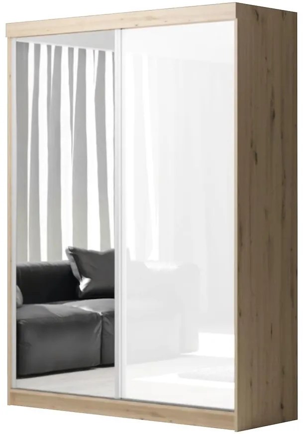 Skriňa Asturia dub artisan/biely lesk +zrkadlo