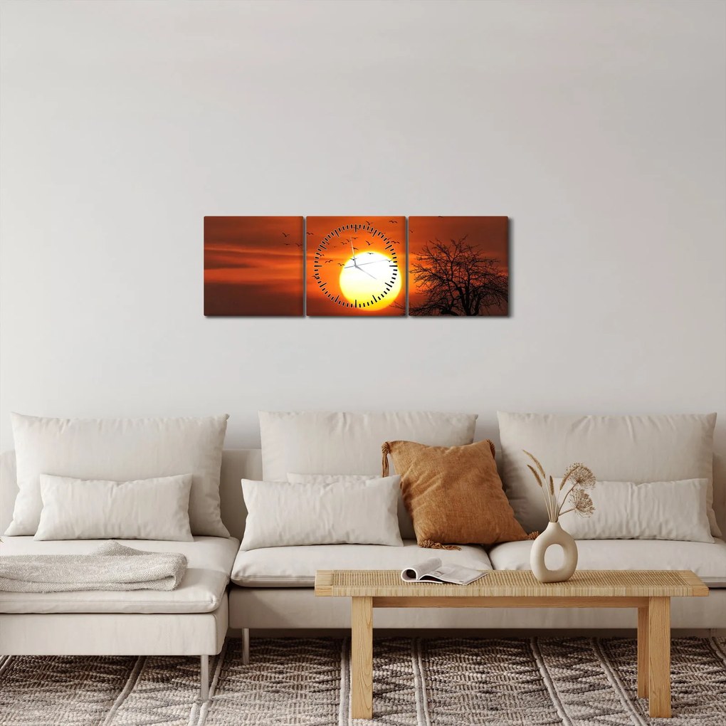 Obraz - Západ slnka (s hodinami) (90x30 cm)