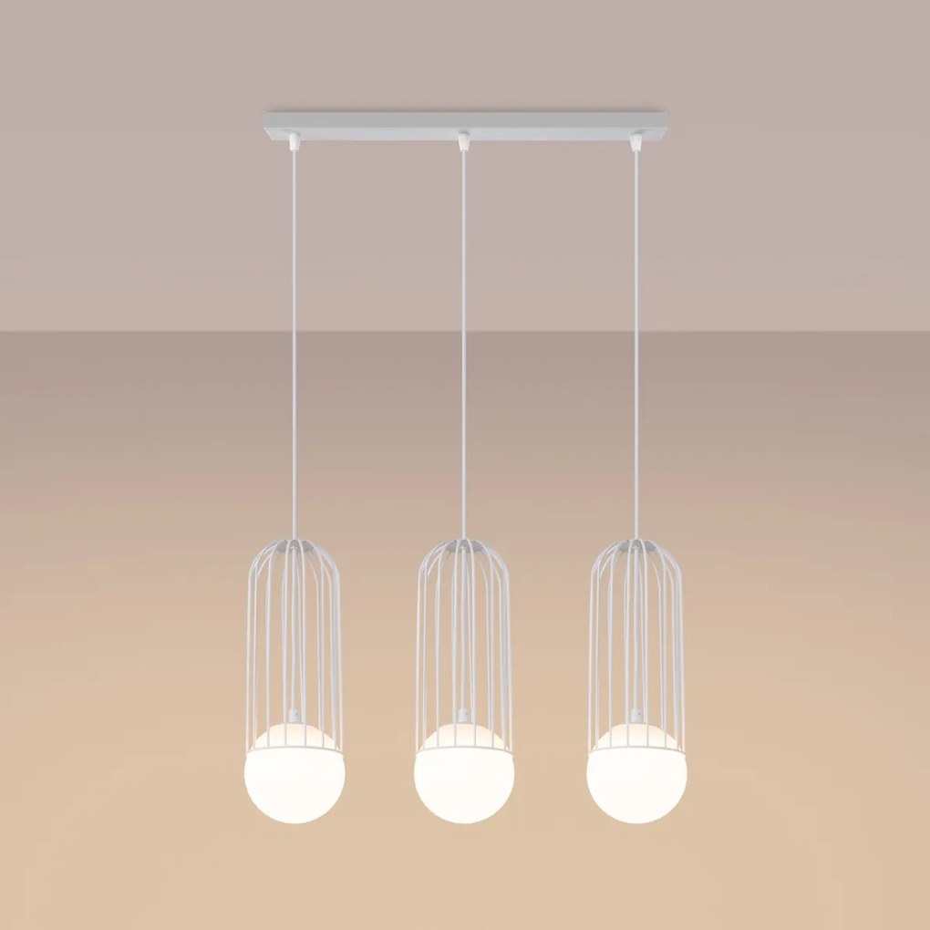 Závesné svietidlo Brina, 3x sklenené/biele kovové tienidlo