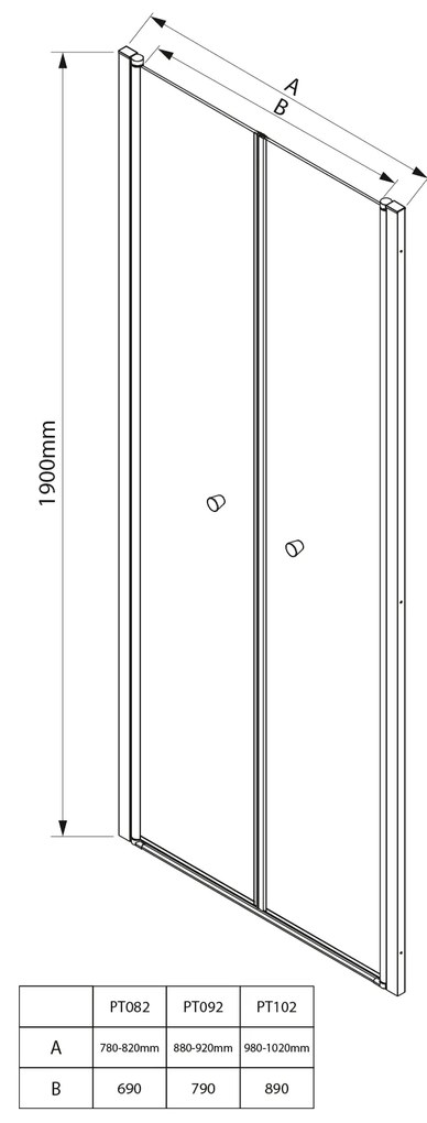Aqualine Sapho, PILOT otočné sprchové dvere dvojkrídlové 900mm