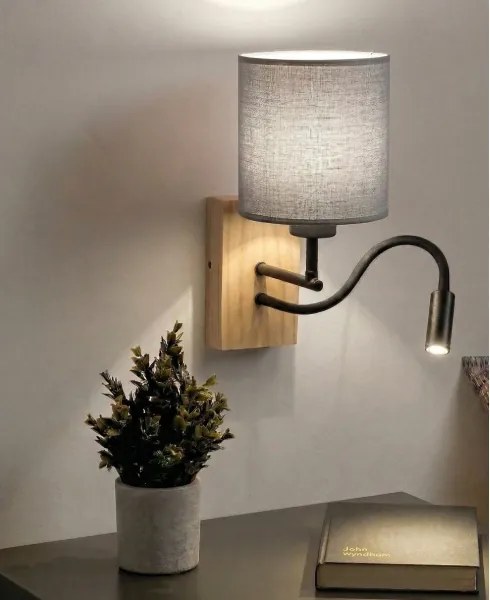 BRILAGI - LED nástenná lampa NUBILA WOOD 1xE27/25W/230V + LED/3W dub/čierna/svetlosivá