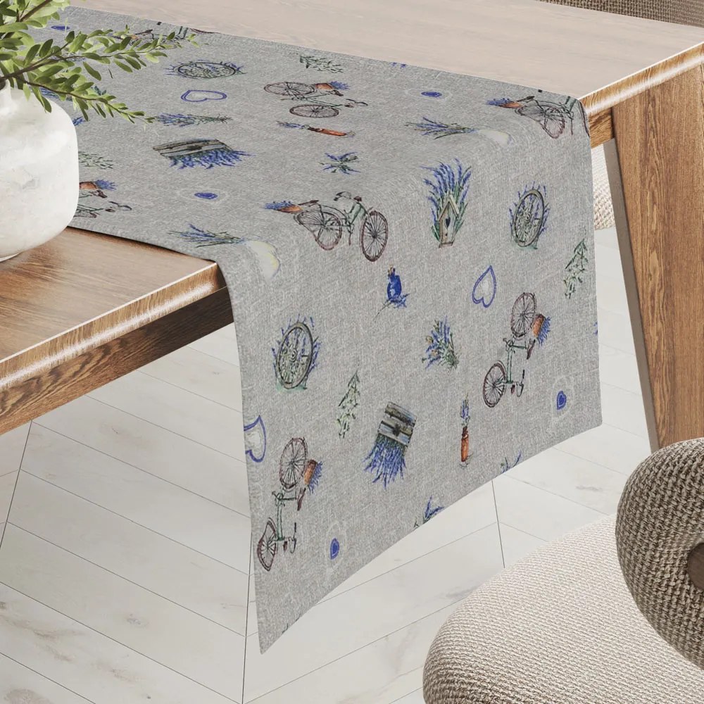 Biante Dekoračný behúň na stôl PML-097 Levandule a bicykle na sivom režnom 35x160 cm