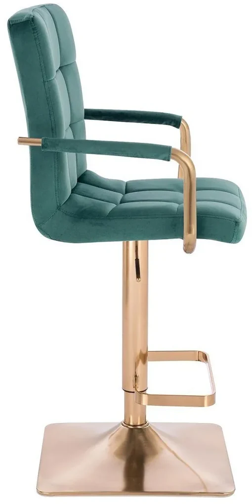 LuxuryForm DESIGN Barová stolička VERONA GOLD VELUR na zlatej hranatej podstave - zelená