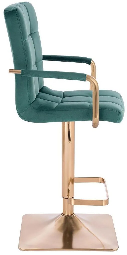 LuxuryForm DESIGN Barová stolička VERONA GOLD VELUR na zlatej hranatej základni - zelená