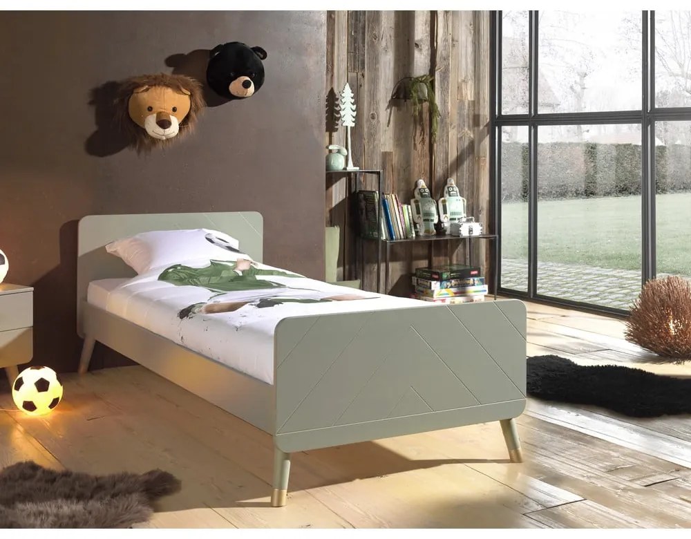 Olivovozelená detská posteľ z borovicového dreva Vipack Billy, 90 x 200 cm