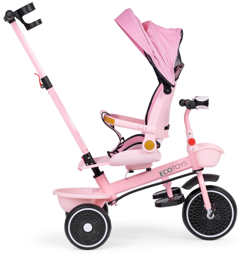 Trojkolka 2v1 otočné sedadlo a skladacia strieška ružová - ECOTOYS