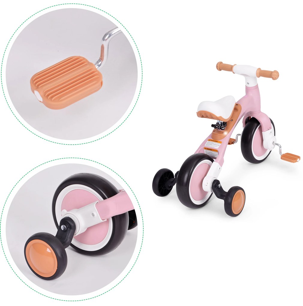 Odrážadlo/ Balančný bicykel s pedálmi 3v1 ružové, ECOTOYS