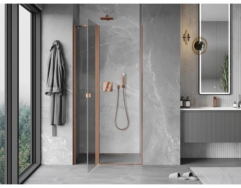 Mexen MIST, 1-krídlové sprchové dvere (1d+1s) 105x200 cm, 6mm číre sklo, medený profil, 8A4-105-000-65-00