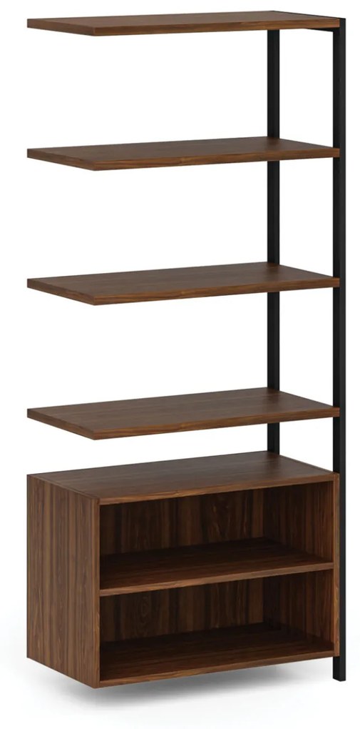 Prístavba k policovej stene HOME OFFICE s policovou skrinkou, čierna/orech