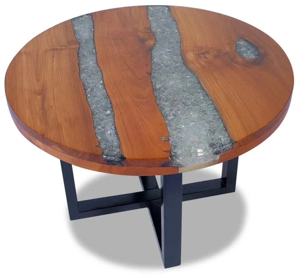 Konferenčný stolík z teakového dreva a živice, 60 cm