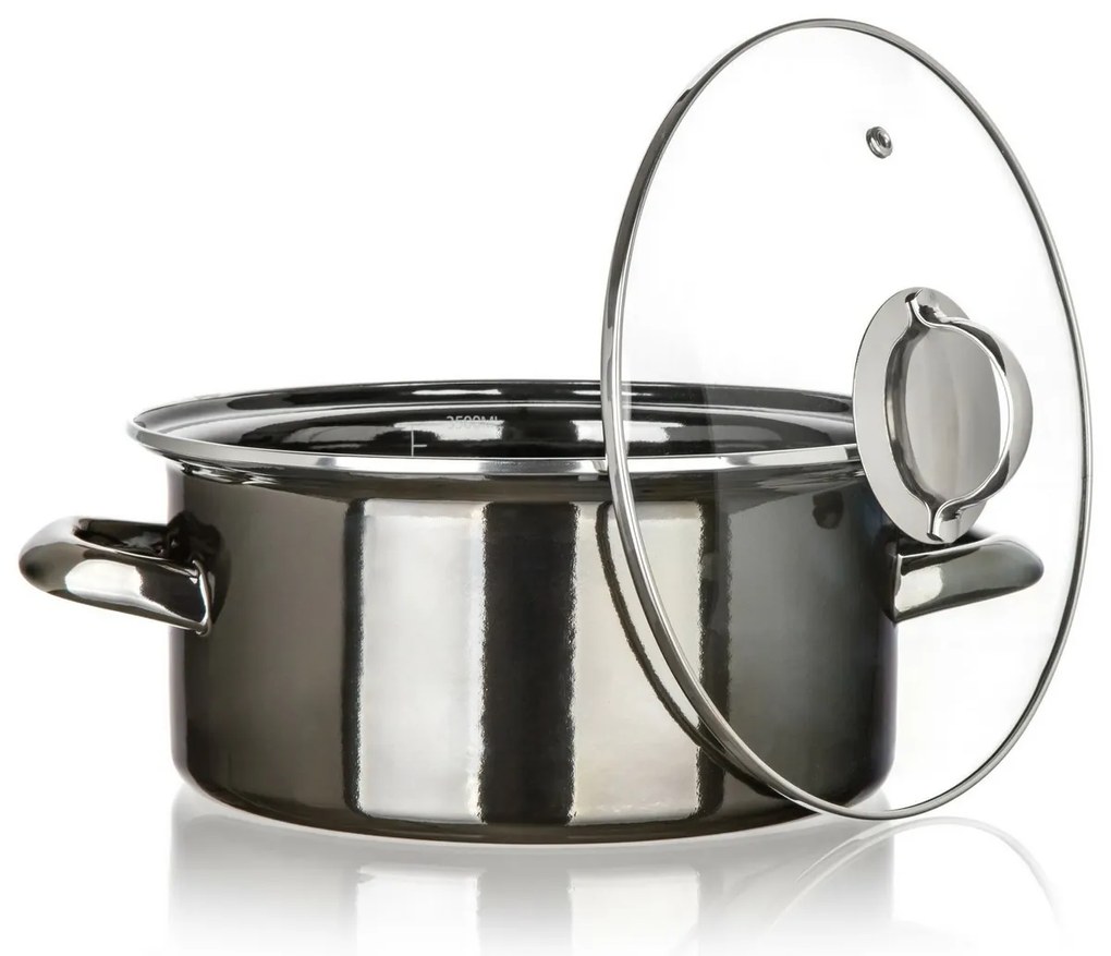 Banquet Hrniec smaltovaný METALLIC Black 22 cm, 3,75 l, s pokrievkou, 22 cm