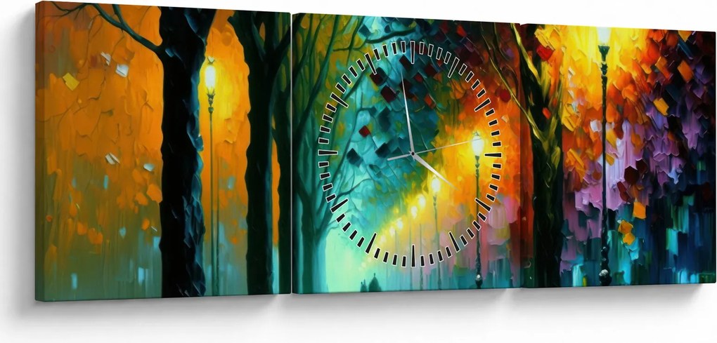 Obraz - Nočná prechádzka (s hodinami) (90x30 cm)