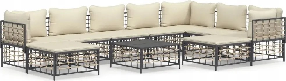 vidaXL 10-dielna sedacia súprava do záhrady s vankúšmi, antracitová