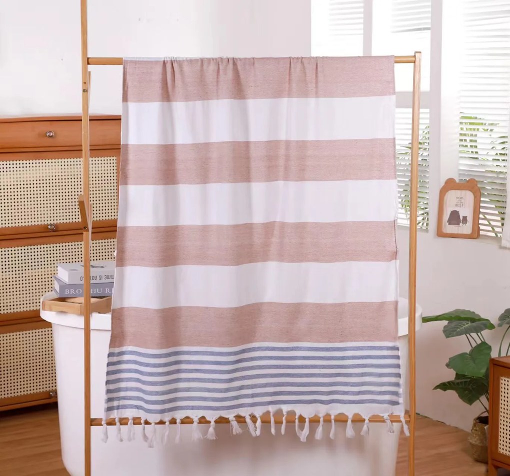 Plážová osuška FARAO 90 x 180 cm, hnedo-biela, 70% bavlna | 30% polyester