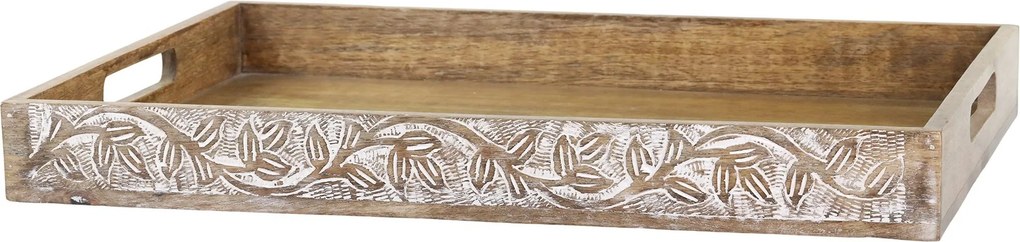 Servírovací podnos z mangového dreva s rezbami Tours - 59*35*5 cm