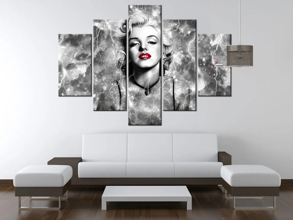 Gario Obraz s hodinami Elektrizujúca Marilyn Monroe - 5 dielny Rozmery: 150 x 105 cm
