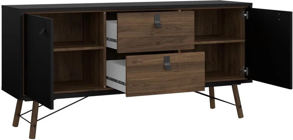 Komoda Rainy 150 cm čierna/orech tmavý