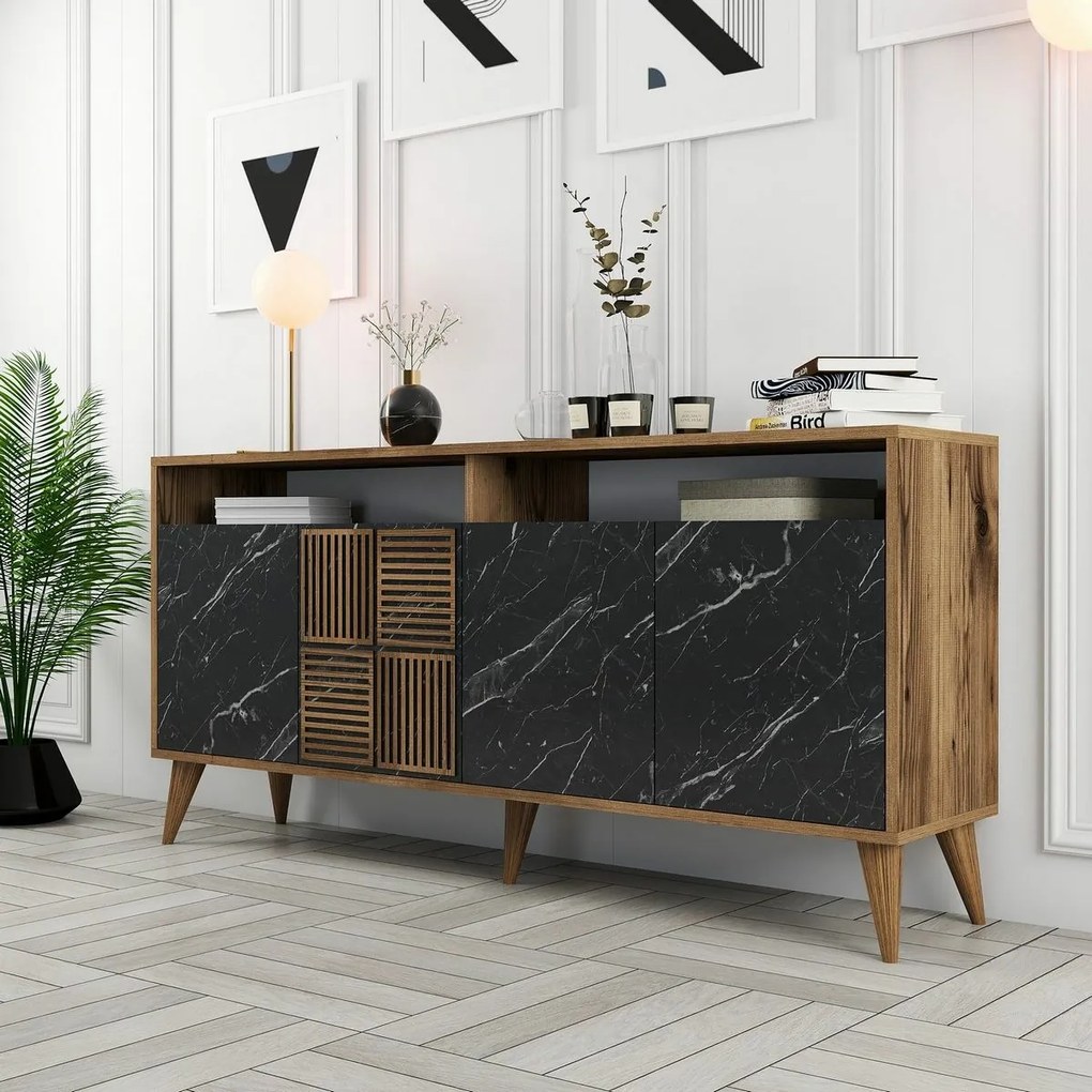 Skrinka Milan Walnut and Black Marble