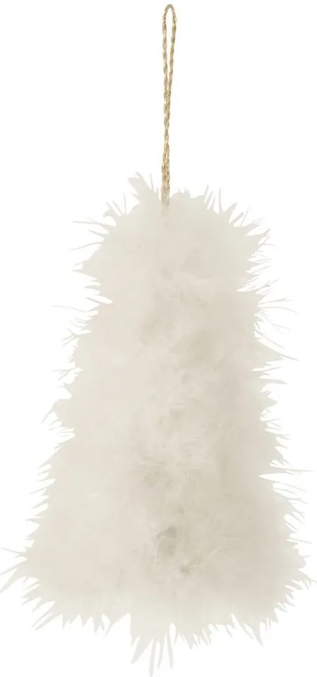Biela vianočná ozdoba stromček s pierkami - 9*9*14 cm