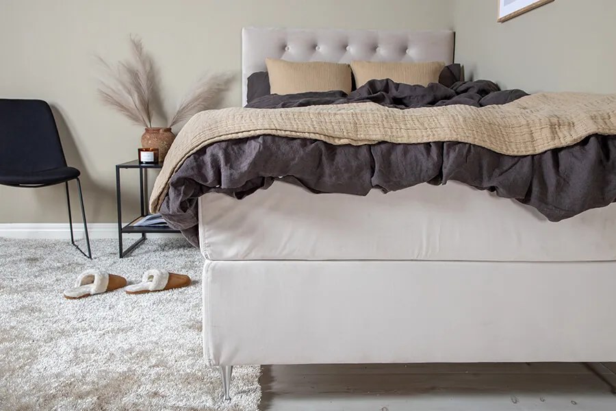 Furudal 120 boxspring posteľ béžový zamat čelo Furuvik