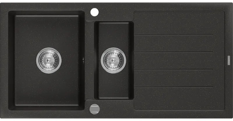 Mexen Andres - granitový drez 100,0x50,0cm, 1,5-komorový, čierna-zlatá, 6515101510-75