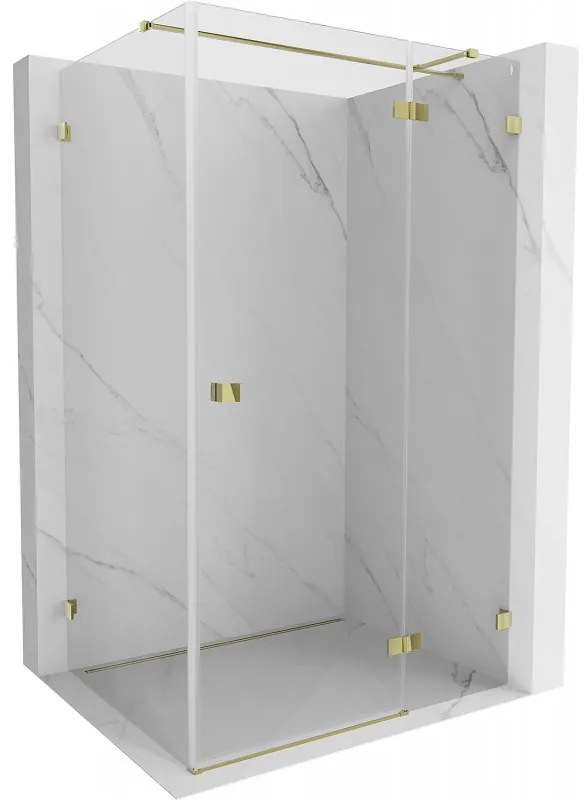 Mexen Lunar T, výklopný pravý sprchový kút 140 x 110 cm, 8mm číre sklo, zlatý profil, 834T-140-110-50-00-P