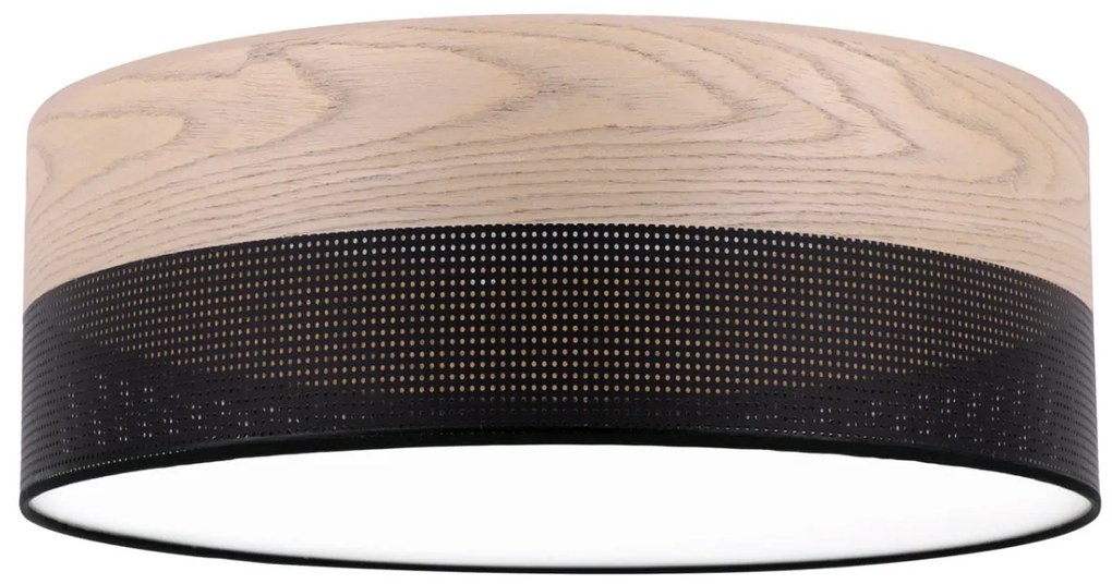 Stropné svietidlo Wood, 1x béžová dubová dýha/čierne PVC tienidlo, (biele plexisklo), (fi 40cm)