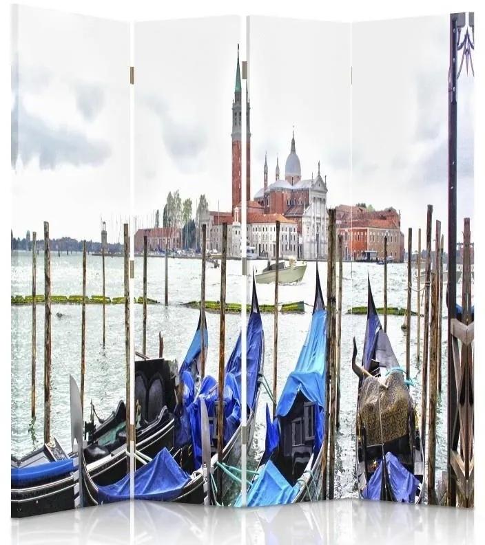 Ozdobný paraván Benátky Itálie - 145x170 cm, štvordielny, klasický paraván