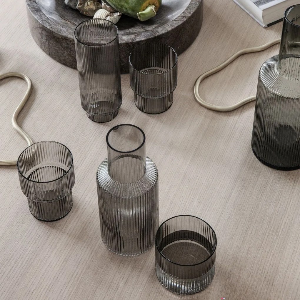 Ferm Living Pohár Ripple Smoked grey 200 ml – set 4 ks