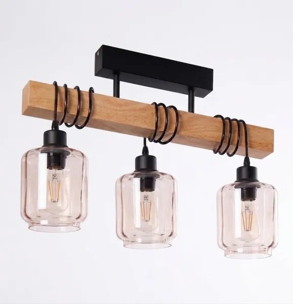 BRILAGI - Prisadený luster WOOD GLASS 3xE27/60W/230V borovica/čierna/dymová béžová