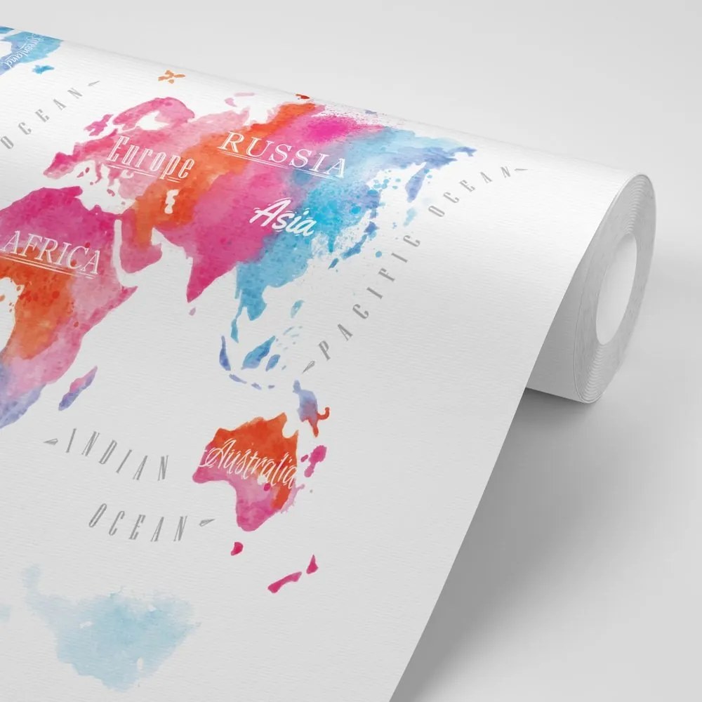 Samolepiaca tapeta mapa sveta v akvarelovom prevedení - 225x150