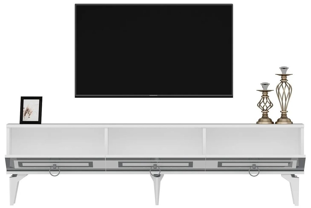 TV stolík/skrinka Pemava 2 (biela + strieborná) . Akcia -30%. Vlastná spoľahlivá doprava až k Vám domov. 1095408