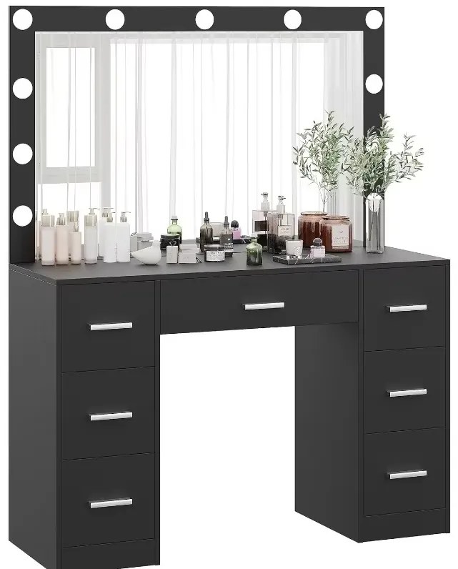 Toaletný stolík Hollywood STAR čierny s LED osvetlením