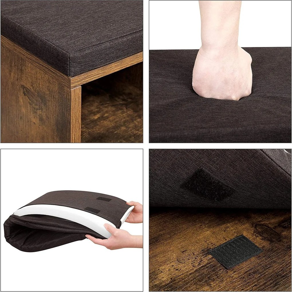 Lavica na topánky s 10 priehradkami, botník s poduškou, 104 x 30 x 48 cm, tmavohnedá farba