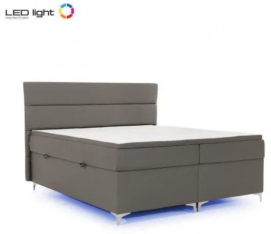Posteľ Boxspring Amadeus + LED 200x180, šedá (koženka - bao 10)