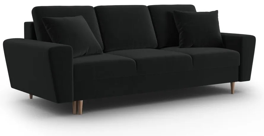 Čierna zamatová rozkladacia/s úložným priestorom pohovka 235 cm Kyoto – Cosmopolitan Design