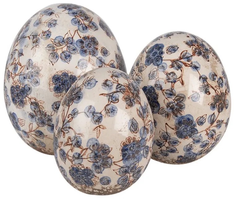 Dekorácia socha vajíčko s modrými kvetmi Blusia S - Ø 9*12 cm