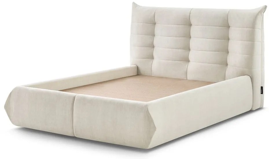 Béžová čalúnená dvojlôžková posteľ s úložným priestorom s roštom 180x200 cm Clothilde – Bobochic Paris