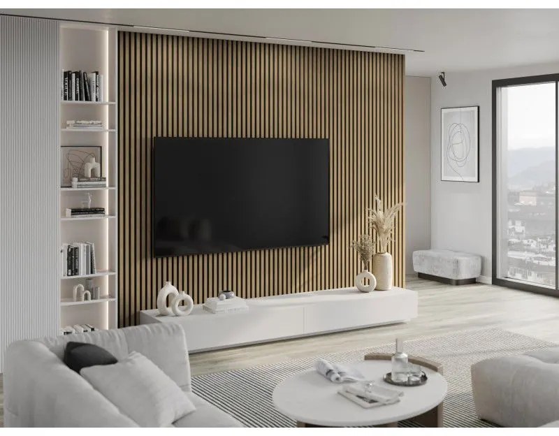 Mexen Lam-F, akustické stenové lamely 275 × 30 cm, plstený podklad 8 mm, technická dyha, orech ľanový, S105-275307-3015-015