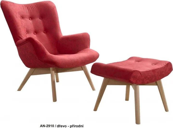 Kreslo Picolo s podnožkou, červená / prirodny (AN 2910)